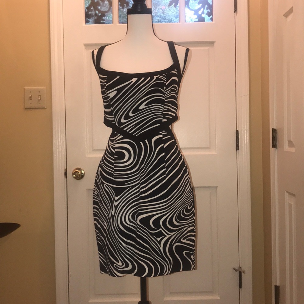 J. Harris Black & White Crisscross-Back Dress